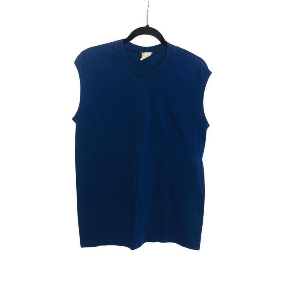 Vintage 80's Wrights Mens Blue Thin Light  Sleeveless Shirt Large